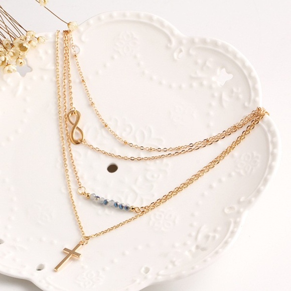 4 Layer Cross Infinity Necklace Gold - Picture 2 of 3